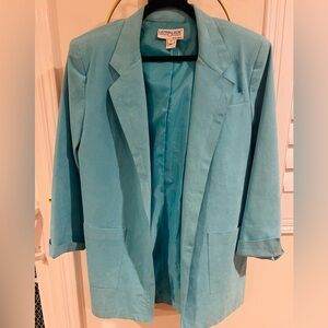 Women’s Teal Suede Blue Longline Blazer Jacket
